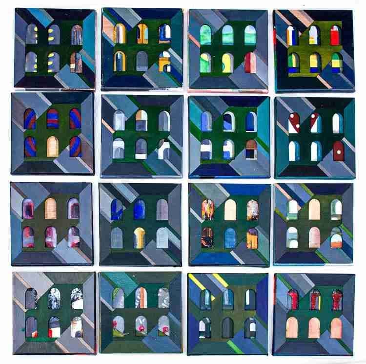 Serie Hábitat. Ernesto Rodríguez Ramos. Hábitat uno. Madera grabada sobre tela, técnica mixta. 80 x 80 cms. 2023.