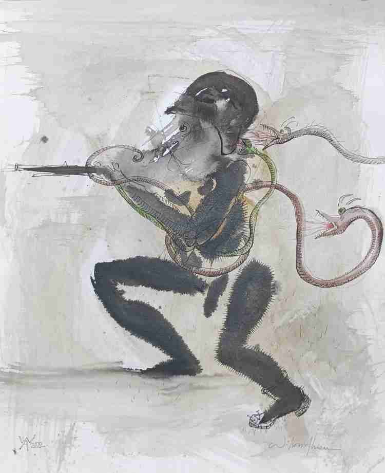 Wilson Abreu. Pintor y dibujante dominicano. Soldado Mutante. Serie Mutantes. Tinta Papel 270 grs. 17 x 14 pulgadas. Año 2022