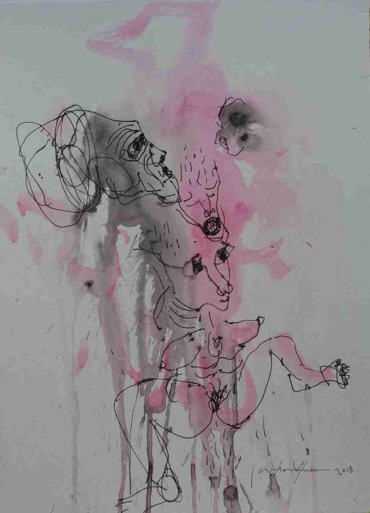 Ascensión y desconexión Técnica mixta sobre papel 300 grs Medidas 27,9 × 38,1 cms Autor Wilson Abreu Origen República Dominicana. Año 2018