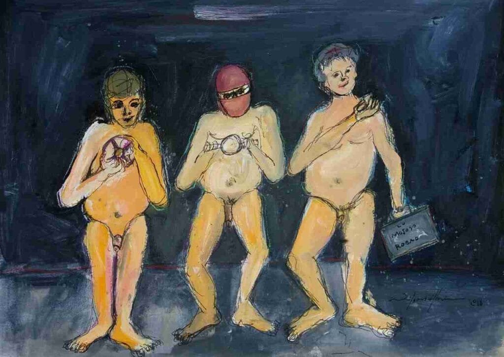 Los Funcionarios. La obra "Los Funcionarios" del artista dominicano Wilson Abreu presenta una representación satírica y crítica de la burocracia y el poder.