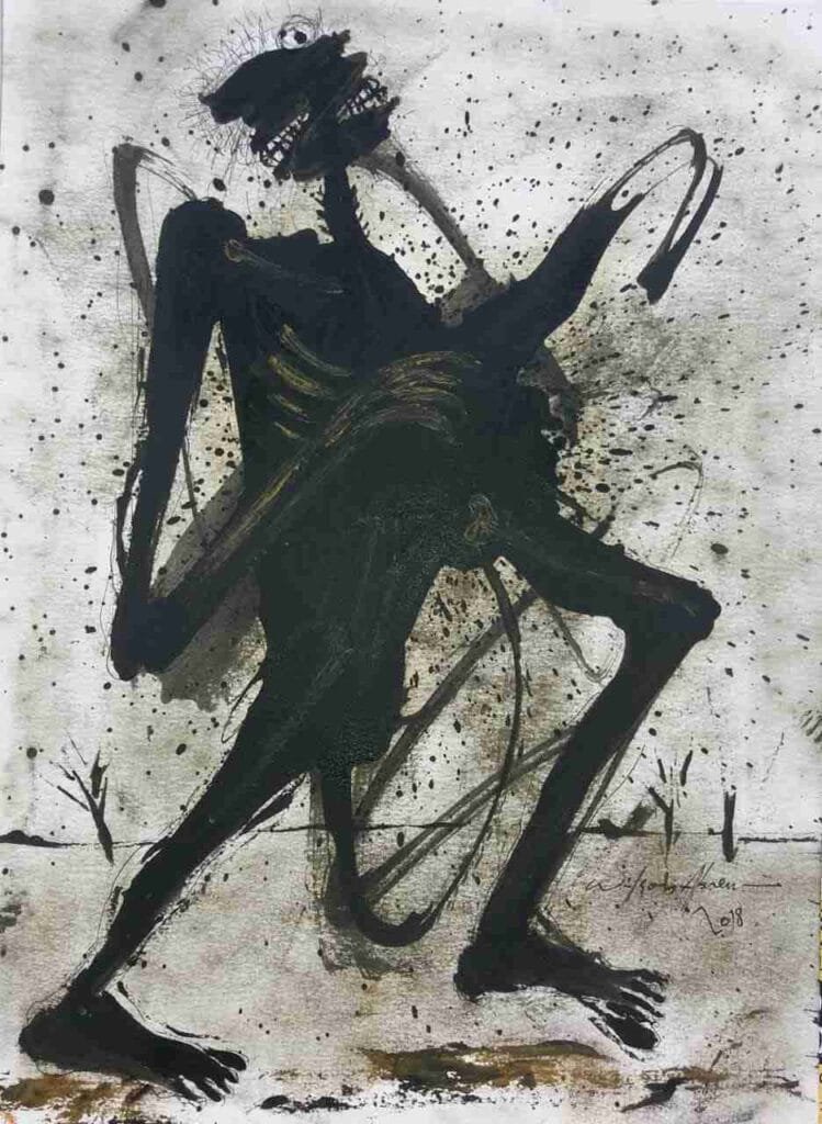 Personaje sureño Serie Gravitaciones Técnica óleo sobre papel 300 grs Medidas 27,9 × 38,1 cms Autor Wilson Abreu Origen República Dominicana. Año 2018
