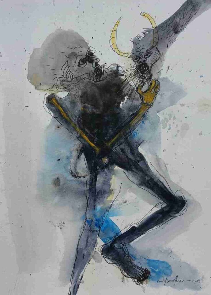 Sin título Técnica mixta sobre papel 300 grs Medidas 27,9 × 38,1 cms Autor Wilson Abreu Origen República Dominicana. Año 2018