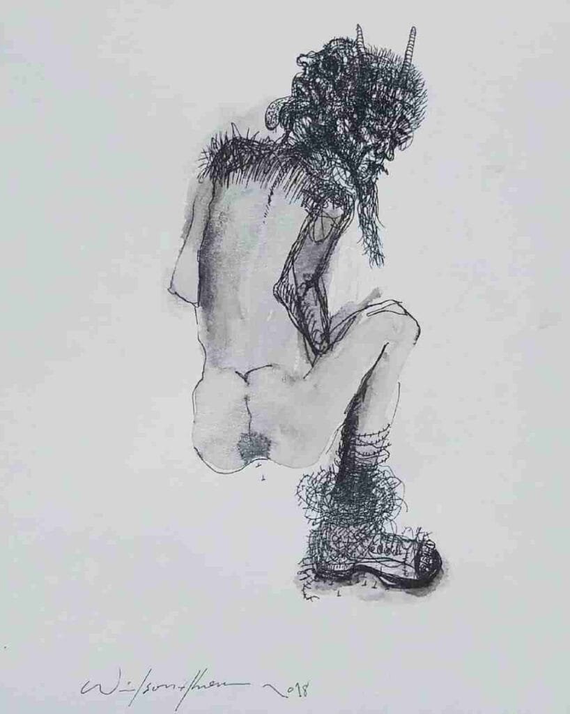 Transfiguración Serie Gravitaciones Técnica tinta sobre papel 300 grs Medidas 27,9 × 38,1 cms Autor Wilson Abreu Origen República Dominicana. Año 2018