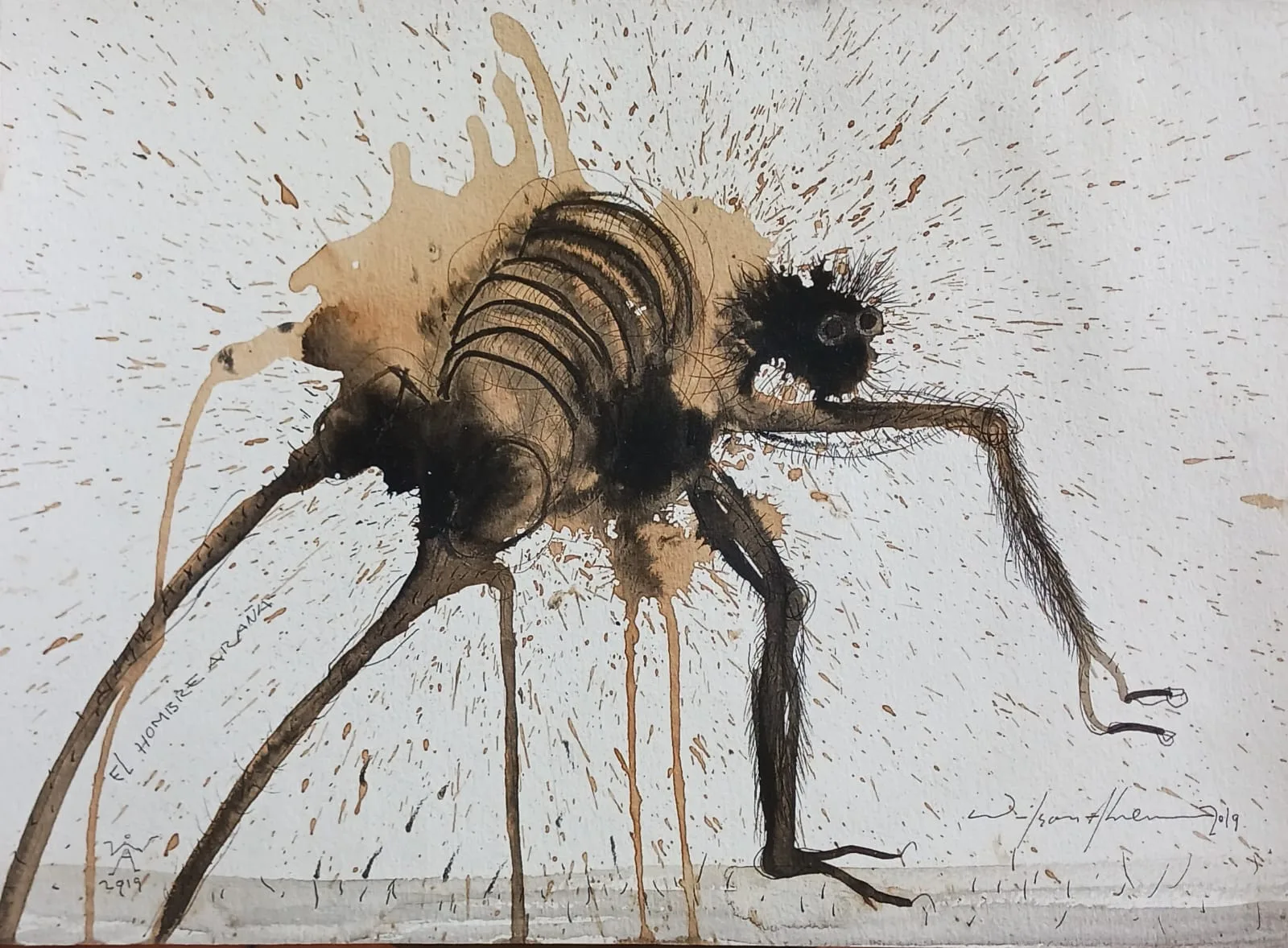 Wilson Abreu. Obras disponibles. Wilson Abreu. Título Hombre Araña. Tinta sobre papel. 11 x 15 pulgadas. Año 2019